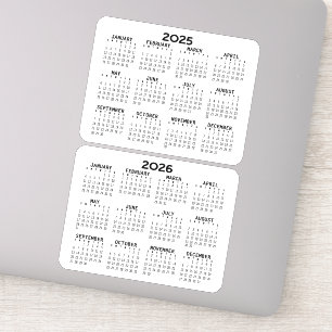 2025 2026 Calendar black and white mini calendars Sticker