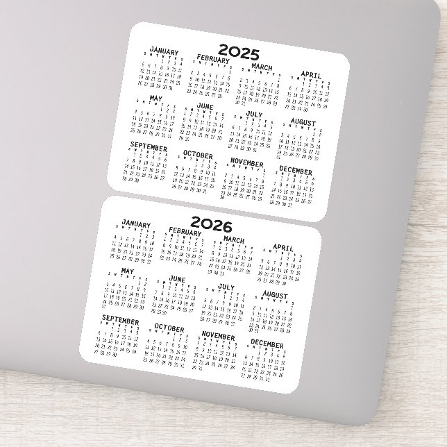 2025 2026 Calendar black and white mini calendars Sticker (Detail)