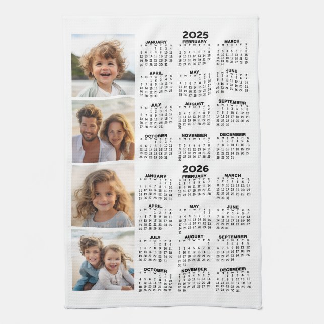 2025 2026 Calendar with 4 Photo Collage Kitchen Towel (Vertical)