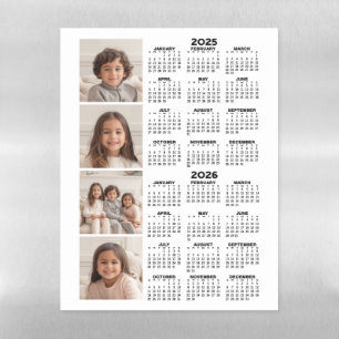 2025 2026 Calendar with 4 Photo Collage Magnetic Dry Erase Sheet