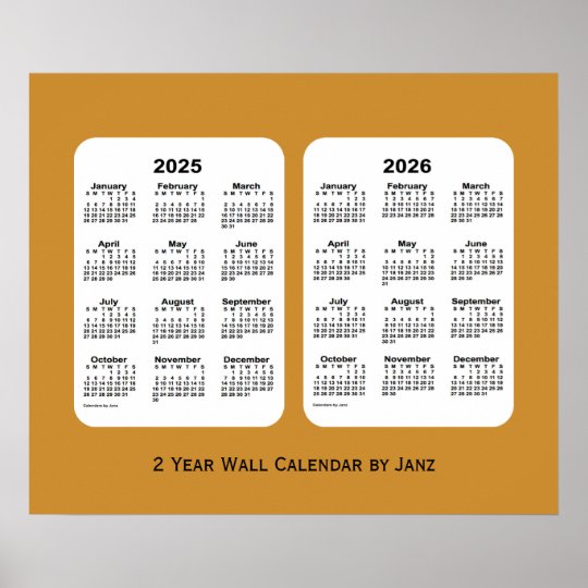 20252026 Gold 2 Year Wall Calendar by Janz Poster