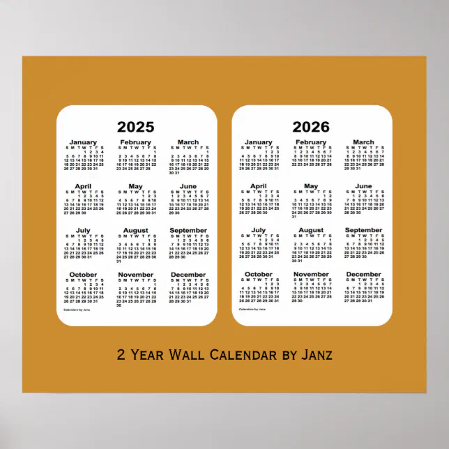 20252026 Gold 2 Year Wall Calendar by Janz Poster Zazzle