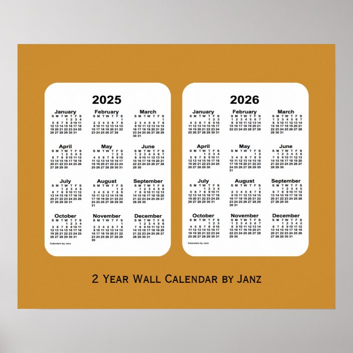 2025-2026-gold-2-year-wall-calendar-by-janz-poster-zazzle