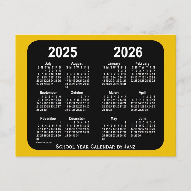 2025-2026 Gold Neon Mini School Calendar by Janz Postcard (Front)