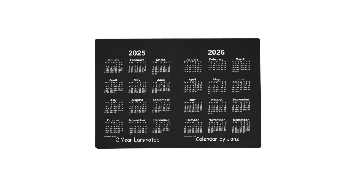 20252026 Neon White Laminated Calendar by Janz Placemat Zazzle