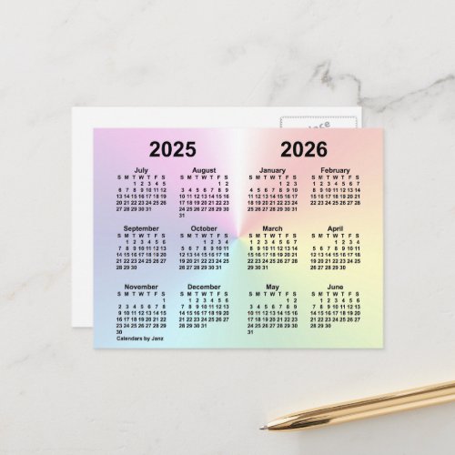 2025_2026 Rainbow Cloud Calendar by Janz Postcard
