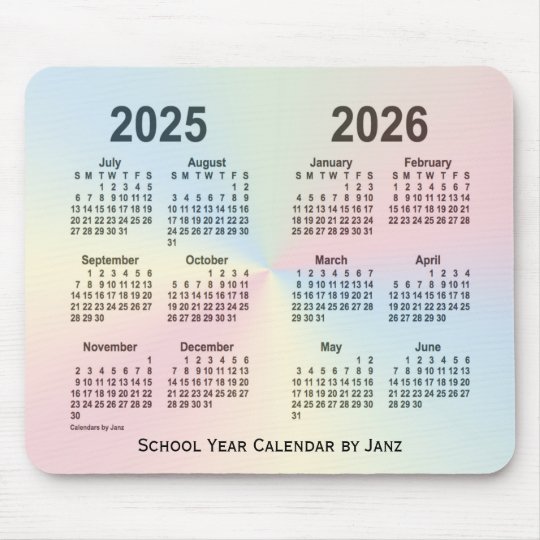 20252026 Rainbow Cloud School Calendar by Janz Mouse Pad