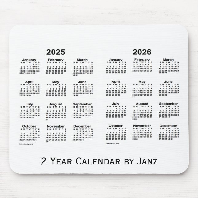 2025-2026 White 2 Year Calendar by Janz Mousepad (Front)