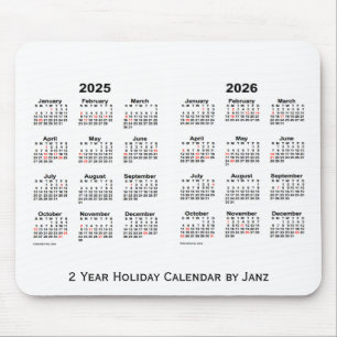 2025-2026 White 2 Year Holiday Calendar by Janz Mouse Pad