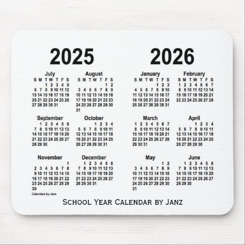 2025_2026 White School Calendar by Janz Mouse Pad