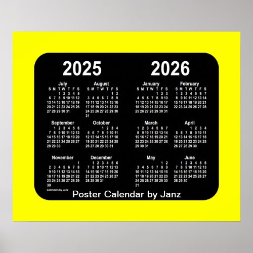 2025_2026 Yellow Neon School Year Calendar by Janz Poster