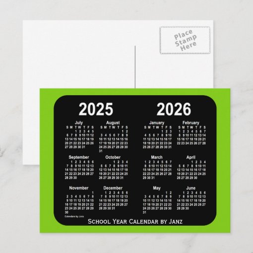 20252026 Yellowgreen Neon School Calendar by Janz Postcard Zazzle