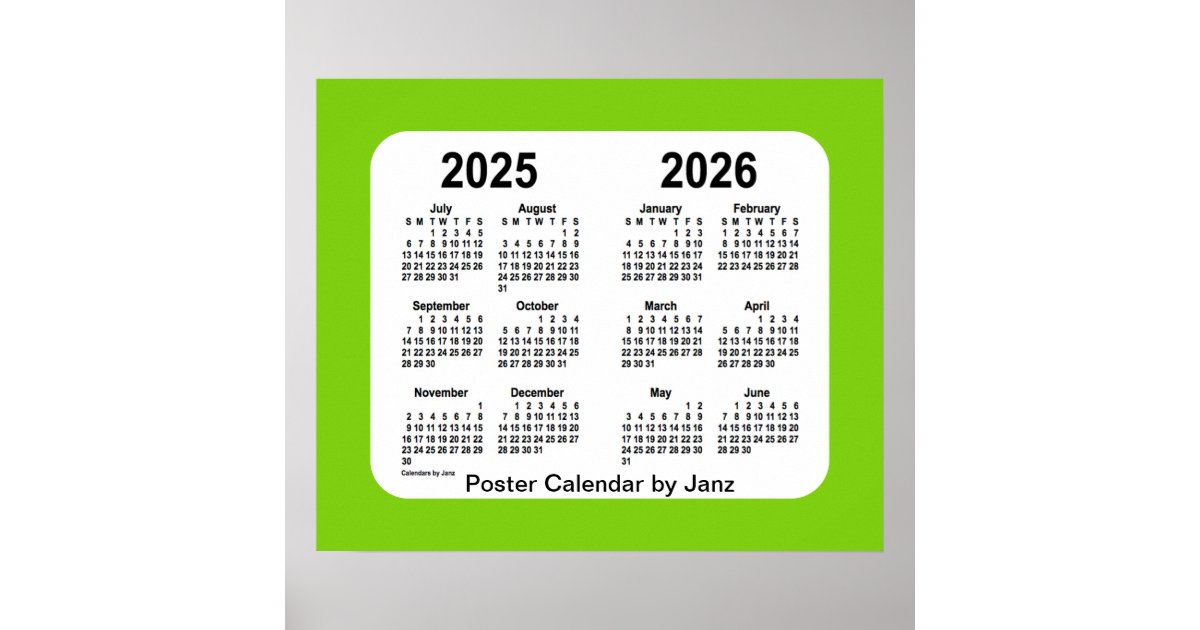 20252026 Yellowgreen School Calendar by Janz Poster Zazzle