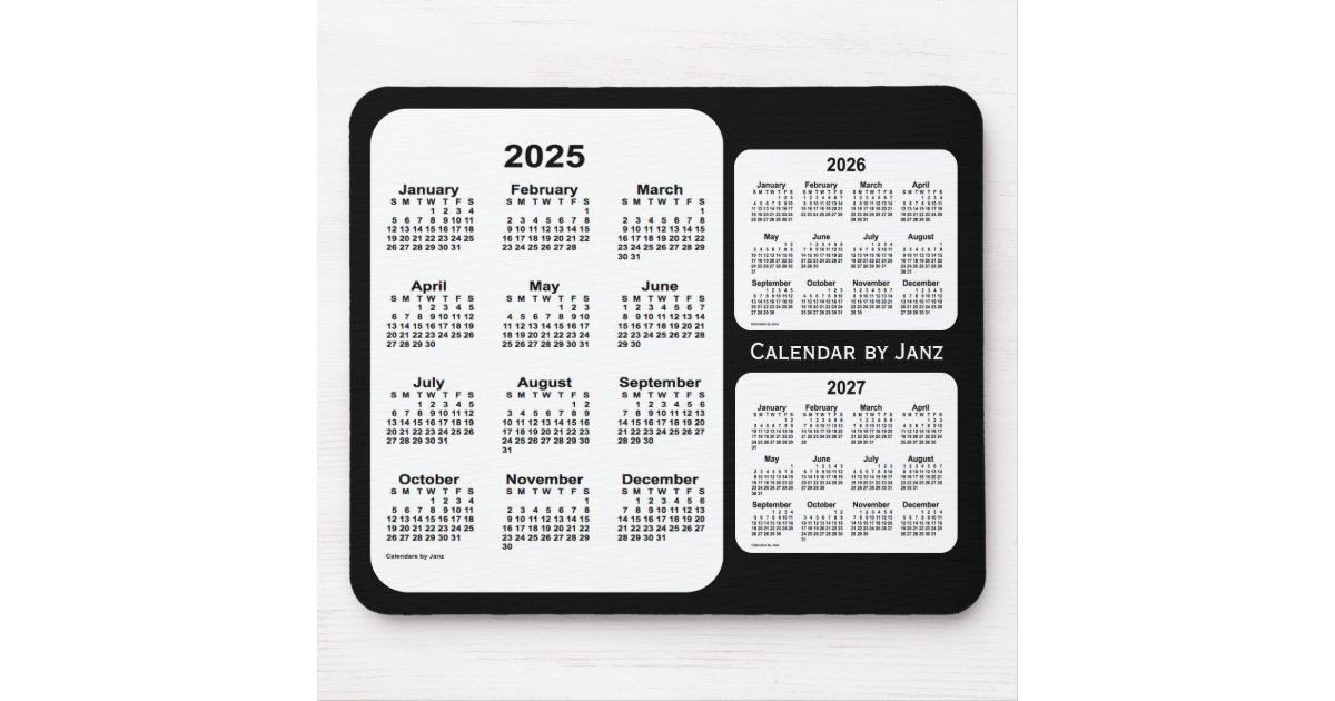 2025-2027 Black and White 3 Year Calendar by Janz Mouse Pad | Zazzle