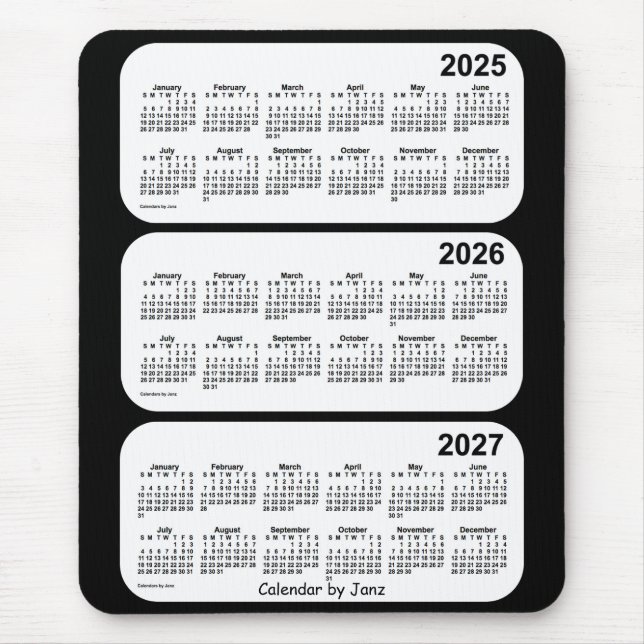 2025-2027 Black and White 3 Year Calendar by Janz Mouse Pad (Front)