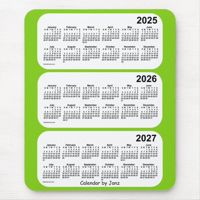 2025-2027 Yellow Green 3 Year Calendar by Janz Mouse Pad (Front)