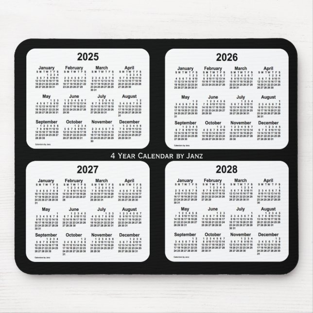 2025-2028 Black and White 4 Year Calendar by Janz Mouse Pad (Front)