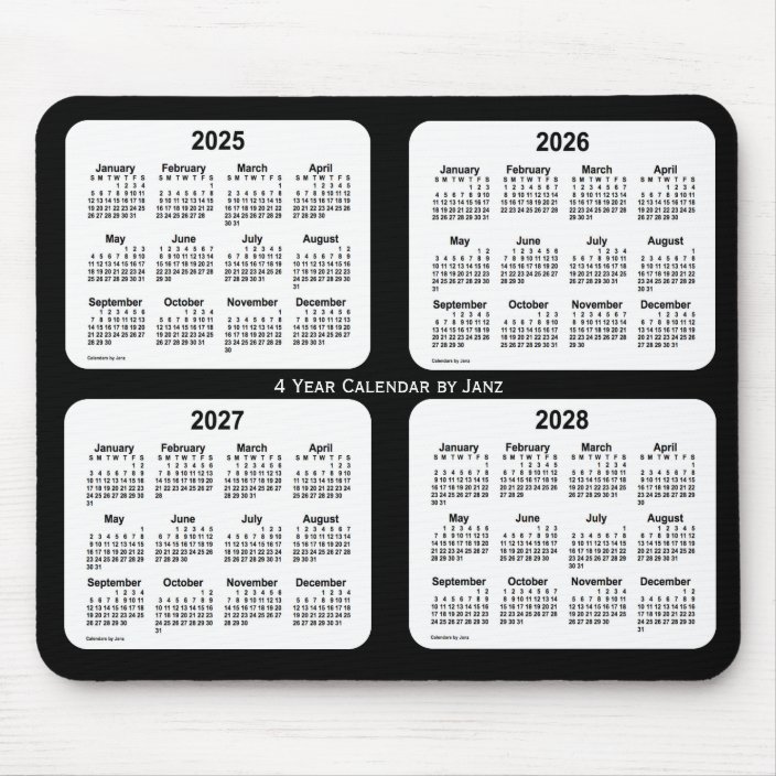 20252028 Black and White 4 Year Calendar by Janz Mouse Pad