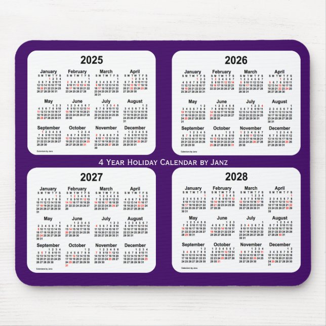 2025-2028 Purple Holiday Calendar by Janz Mouse Pad (Front)