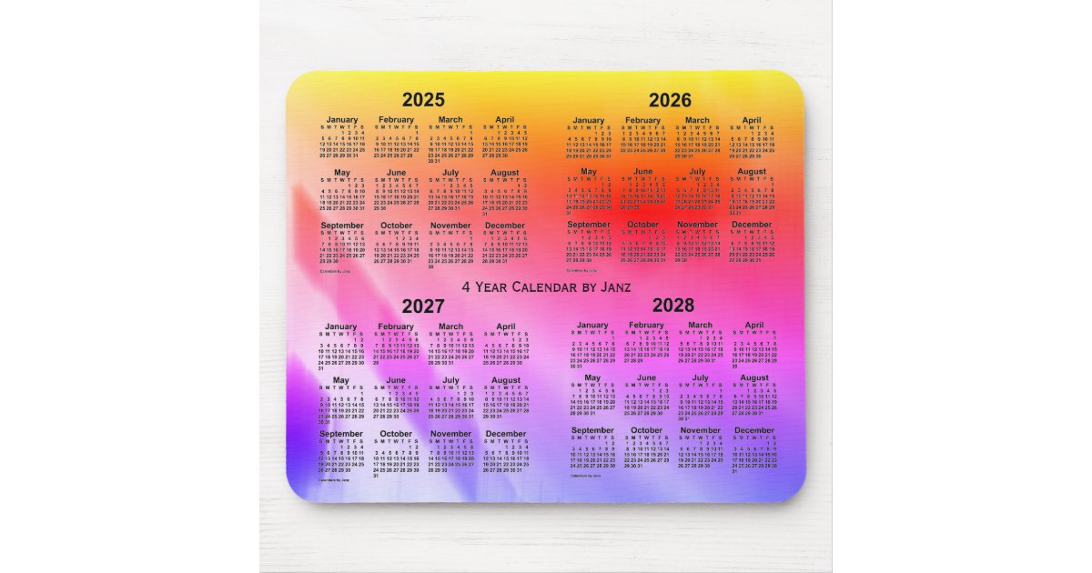 20252028 Rainbow Shadows 4 Year Calendar by Janz Mouse Pad Zazzle