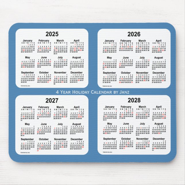2025-2028 Steel Blue Holiday Calendar by Janz Mouse Pad (Front)