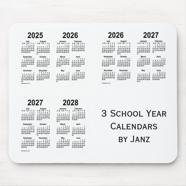 2025-2028 White 3 School Year Calendars by Janz Mouse Pad (Front)