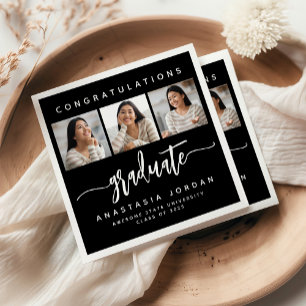 2025 3-Photo Black White Congratulations Graduate Napkins
