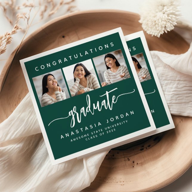 2025 3-Photo Green Congratulations Graduate Napkins (Creator Uploaded)