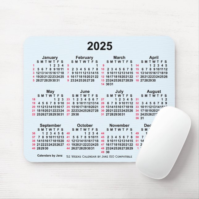 Atlast&co 2022カレンダー 2025 Alice Blue 52 Weeks ISO Calendar by Janz Mouse Pad | Zazzle