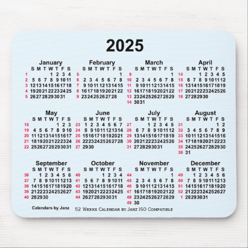 2025 Alice Blue 52 Weeks ISO Calendar by Janz Mouse Pad