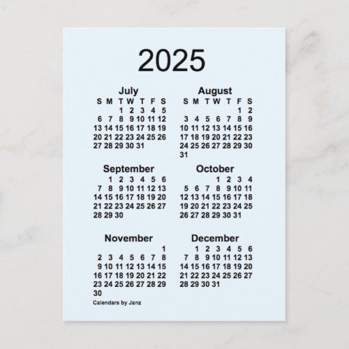 2025 Alice Blue 6 Month Mini Calendar by Janz Postcard