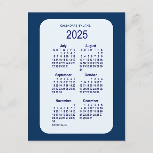 2025 Alice Blue 6 Month Mini Calendar by Janz Postcard