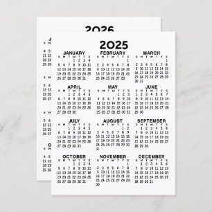 2025 and 2026 Year View Calendar - Basic Minimal Postcard