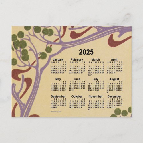 2025 Art Nouveau Mini Calendar by Janz Holiday Postcard