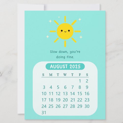 2025 August Monthly Kawaii Motivational Calendar Invitation