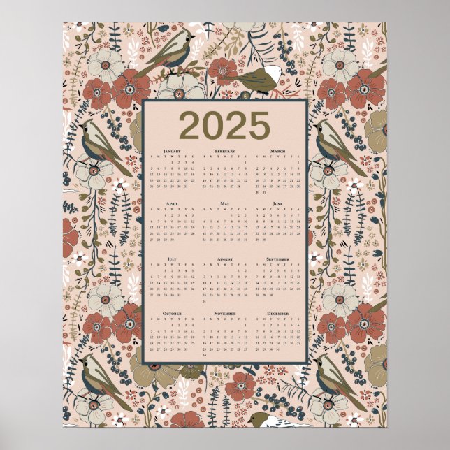2025 Birds Flowers Calendar Poster (Front)