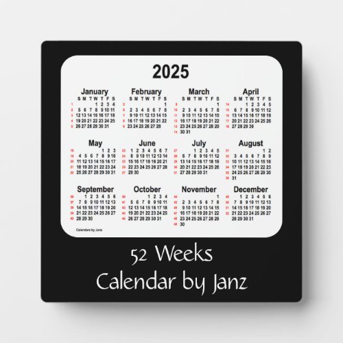 2025 Black 52 Weeks Calendar by Janz Plaque