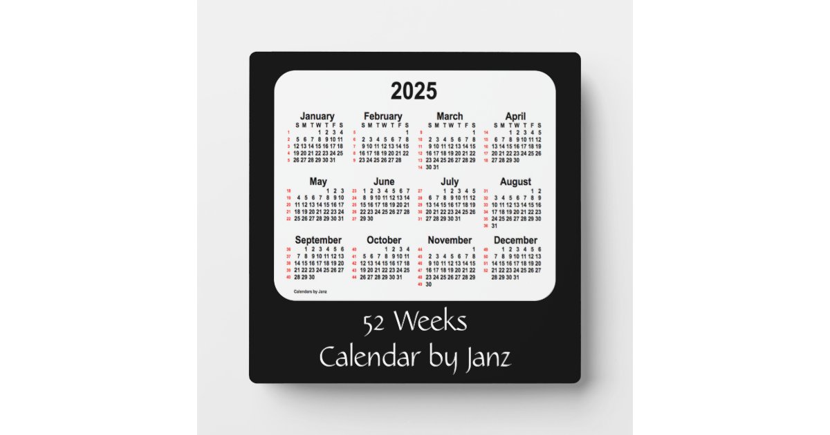2025-black-52-weeks-calendar-by-janz-plaque-zazzle