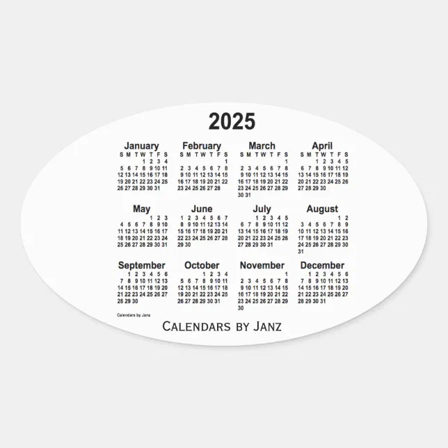 2025 Black and White Calendar by Janz Oval Sticker Zazzle