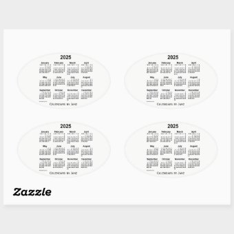 2025 Black and White Calendar by Janz Oval Sticker | Zazzle