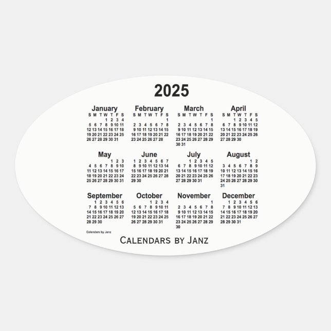 2025 Black and White Calendar by Janz Oval Sticker (Front)