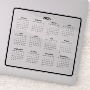 2025 black and white mini calendar sticker