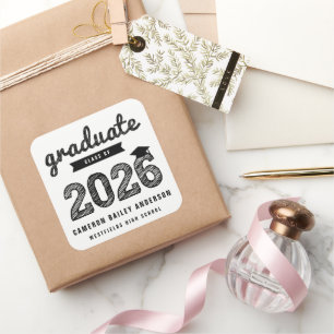2025 Black Bold Sketch Graduate Modern Graduation Square Sticker