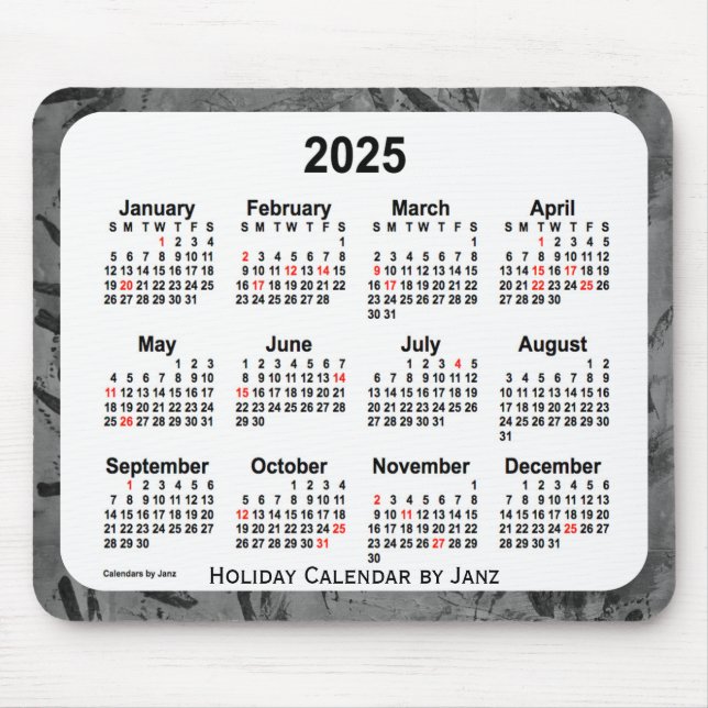 2025 Black Holiday Art Calendar by Janz Mouse Pad (Front)