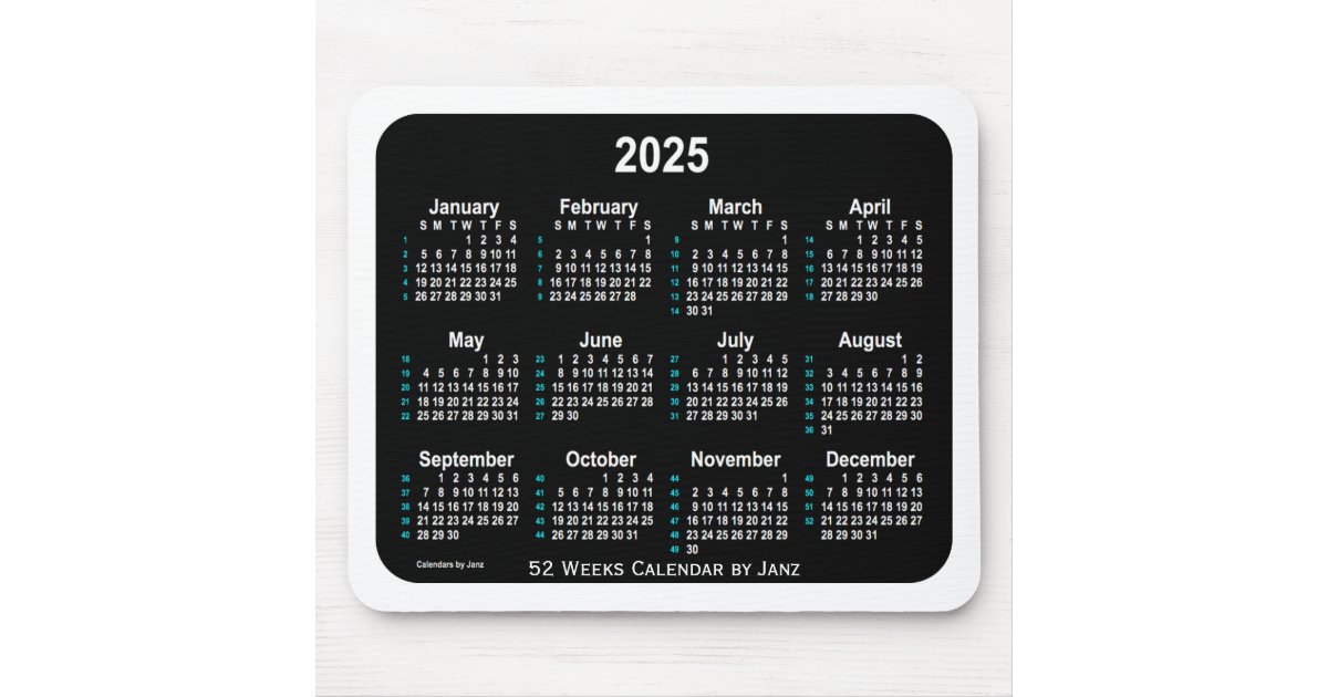 2025 Black Neon 52 Weeks Calendar by Janz Mouse Pad | Zazzle