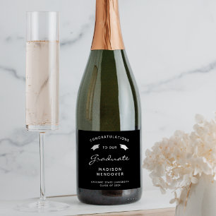 2025 Black White Script Cap Graduation Sparkling Wine Label