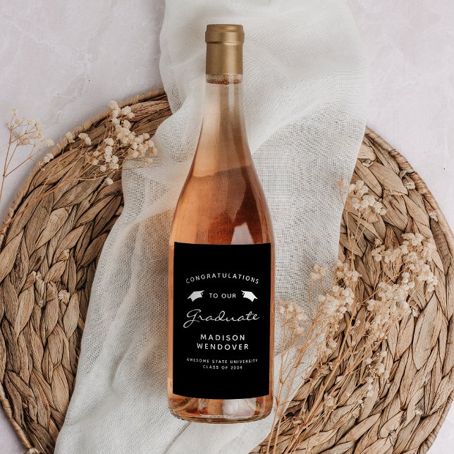 2025 Black White Script Cap Graduation Wine Label (Creator Uploaded)