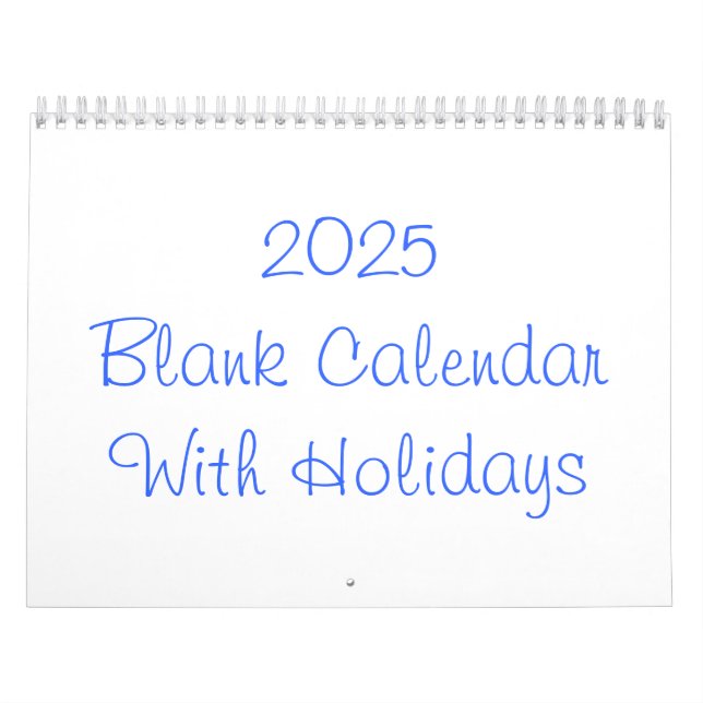 2025 Blank Calendar With Holidays (Cover)