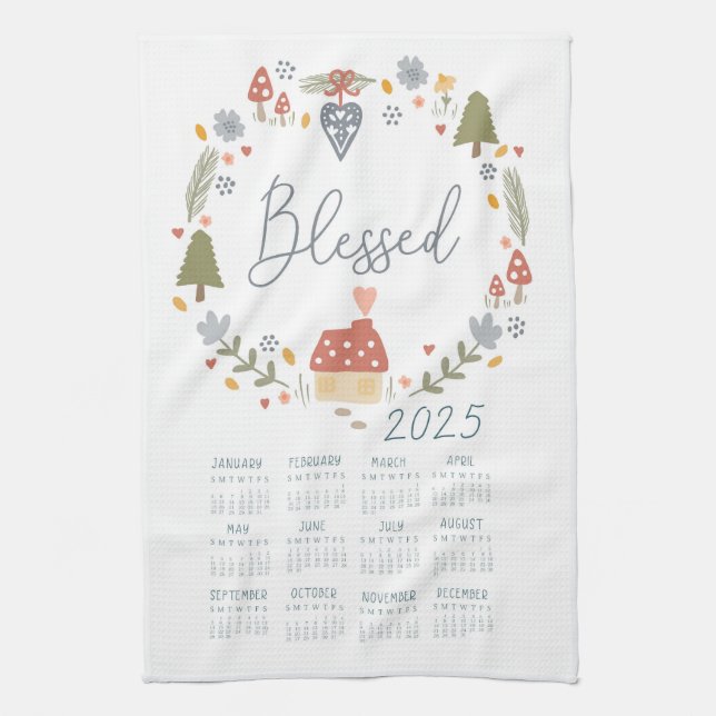 2025 Blessed Tea Towel Calendar Country Wreath (Vertical)