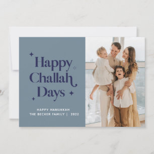 2025 Blue Happy Challah Days Hanukkah Custom Photo Holiday Card